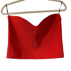 H&M Red Ribbed Strapless Top
